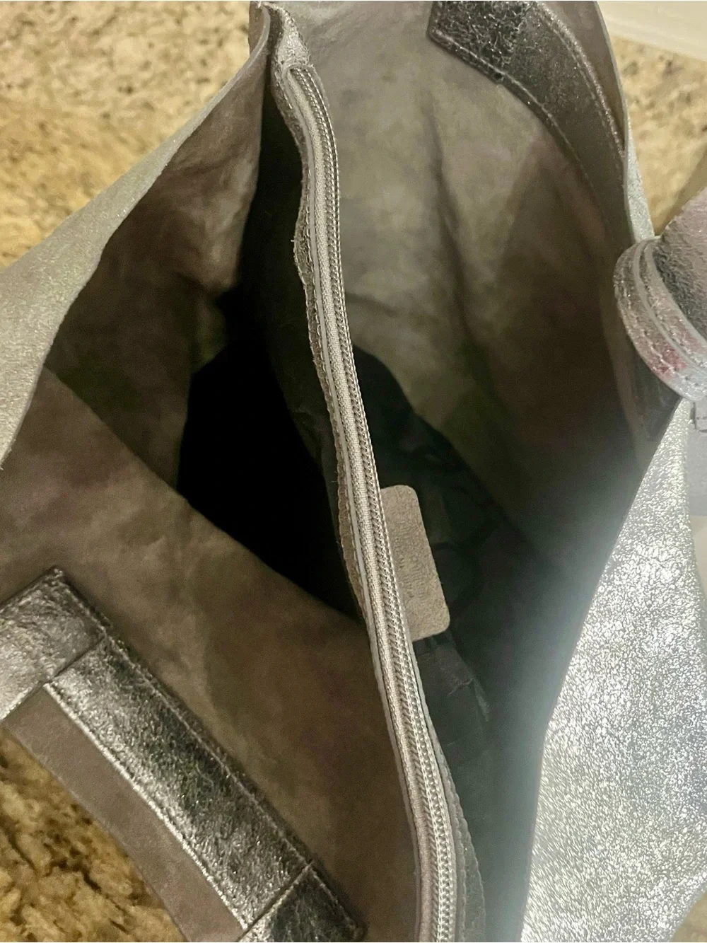 GUC Furla Silver Metallic Tote Bag with F Charm